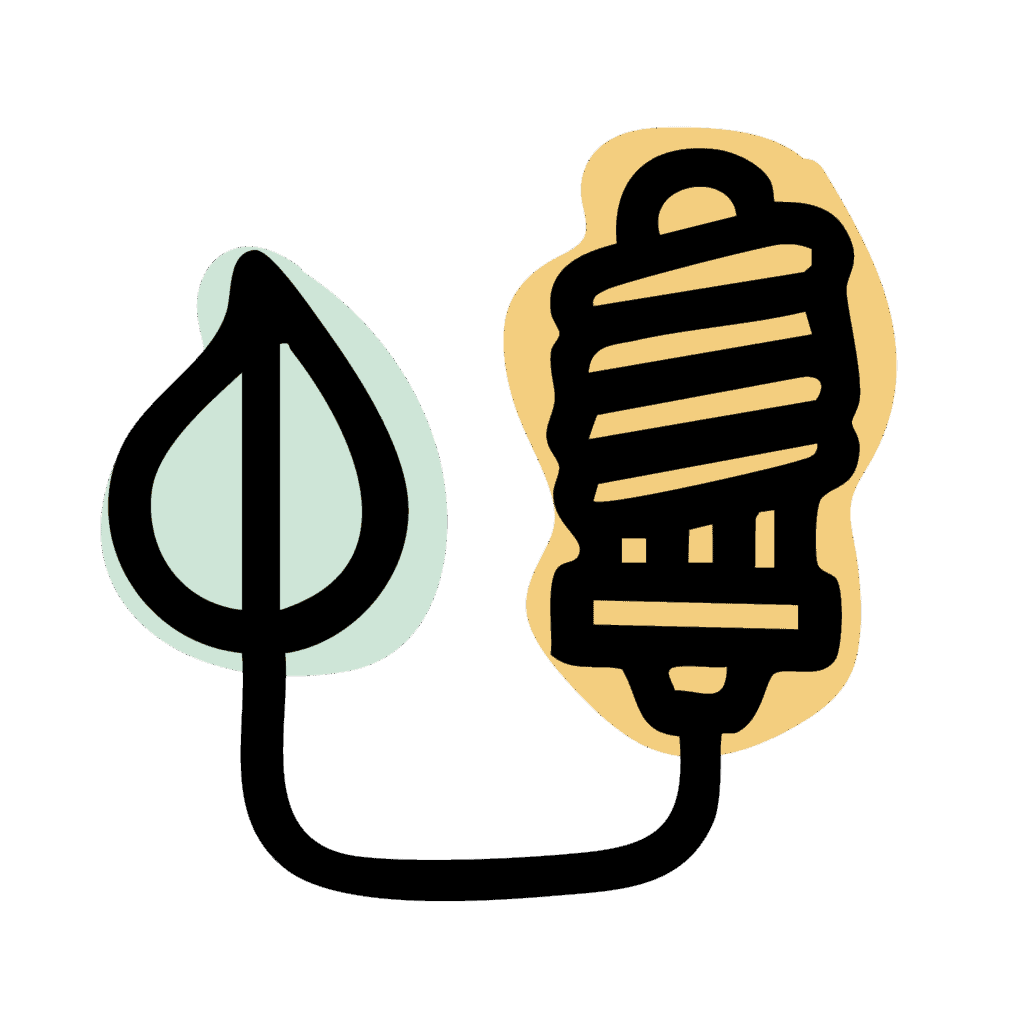 An icon of a seedling powering a lightbulb